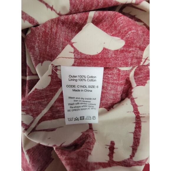 TOAST Poplin Midi Shirt Dress Sz 6 Pockets 100% Cotton Faux Wrap V Neck Printed - Picture 11 of 12